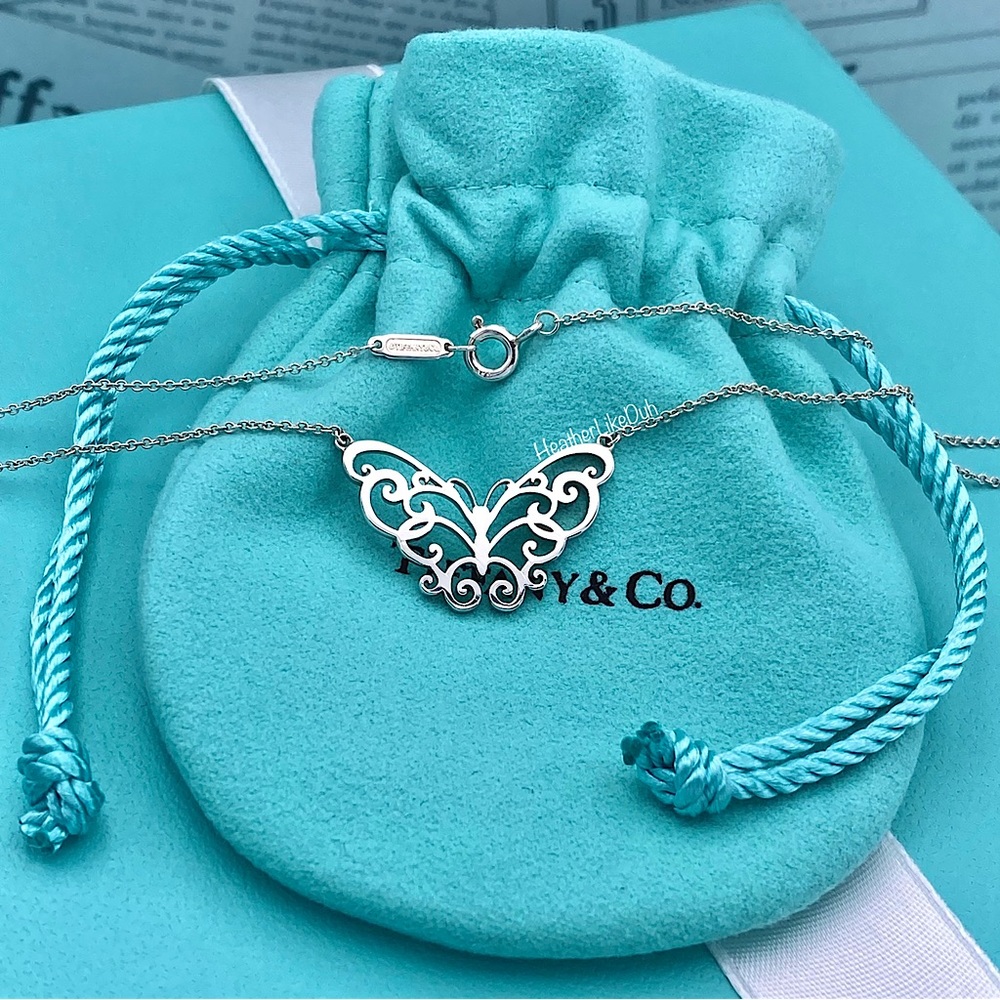 SOLD New RARE & RETIRED! Tiffany & Co. Enchant Butterfly Scroll Pendant Necklace - Picture 4 of 9